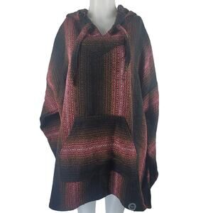 Oquizaba Original Poncho Kangaroo Pocket Hooded Red Pink Black Women XXL